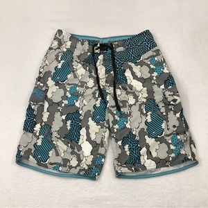Empyre Snow Camo Gray White Aqua Knife Axe Pool Swim Trunks Board Shorts Mens 34